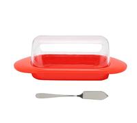 Scatola porta burro in plastica con bordo arrotondato, contenitore per pane, dessert, formaggio, con coperchio trasparente, contenitore per freschezza di grande capacità, per (Coltello da burro rosso)