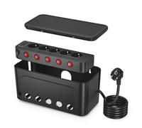 Scatola Porta Cavi con Ciabatta Multipresa, Presa Multipla Salvaspazio 5 Prese con Interruttore Indipendenti, Scatola Nascondi Cavi con Ciabatta Elettrica USB, Scatola Cavi Organizer Cavo 1,5M, Nero