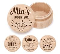 Scatola porta denti in legno personalizzata con nome e data personalizzati, porta denti per il primo bambino sotto il cuscino, scatola dei ricordi regalo per battesimo, compleanno, baby shower