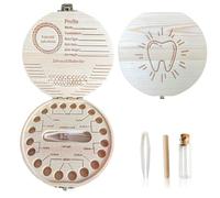 Scatola Porta Denti Legno per Denti Latte,Scatola Porta Dentini Latte con Pinzetta e Contenitore Bambine Bambini,Casella dei Ricordi per Dente da Lattes per Battesimo