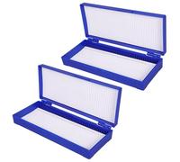 Scatola Porta Diapositive per Microscopio in Plastica Abs 50 Posti | Custodia per Diapositive, 2 Pezzi Blu Coperchio Incernierato, Posizioni Numerate per Inventario