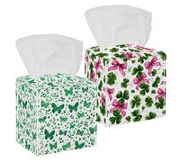 Scatola porta fazzoletti in pelle PU con foglie 2 pezzi porta fazzoletti quadrato con cintura inferiore moderno elegante cubo organizer dispenser, 12,7 x 12,7 x 12,7 cm