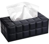 Scatola porta fazzoletti in pelle rettangolare con coperchio, porta fazzoletti in pelle, porta tovaglioli per casa, ufficio, carrello da ufficio (nero)