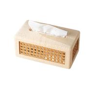 Scatola porta fazzoletti in travertino, scatola di carta di lusso per soggiorno, scatola per tovaglioli per la casa o la scrivania, in rattan, decorazione per la casa (beige)