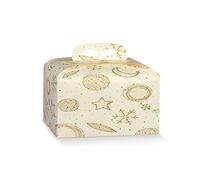 Scatola porta Panettone 24.5x24.5x13 cm con manico | SCATOLE PORTAPANETTONE cesti di natale REGALI NATALIZI PORTADOLCI PORTATORTE (1 pezzo white universe)