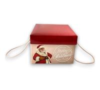 Scatola Porta Panettone Natalizia con Coperchio, Design Festivo 5 Colori, Manici Resistenti,24,5x24,5x17 cm, Scatola per Pandoro Panettone (Beige/Rosso - Noel Babbo Natale, 24,5x24,5x17 Cm)