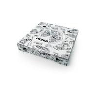 Scatola Porta PIZZA Bianca con Stampa ripetuta Nera, Disponibile in Varie Misure e Dimensioni (100 Pz - 24x24x3 pizza baby)