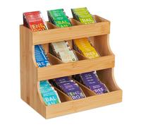 Relaxdays Scatola Organizer 9 Scomparti Porta Bustine da Tè e Tisane, HLP 24 x 27 x 17,5 cm, Cassetta in Bambù, Naturale
