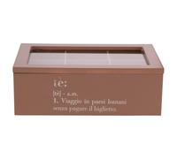Villa d'Este Home Tivoli 1996 Scatola Porta tè e Tisane Victionary in Legno MDF con Coperchio in Vetro, 6 Slot, 24x16x8 cm, Colore Mocha Mousse