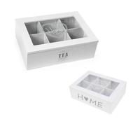 Scatola Porta The Tisane Bustine Tè Shabby Chic Cuore Contenitore Legno 6 Posti