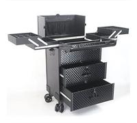 Scatola porta trucchi - Trolley portatile per nail art e ricamo, design retrò, cassetta degli attrezzi professionale da barbiere, Silver, 70X40X24Cm