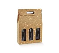 Scatola PORTABOTTIGLIE da 3 posti 27x9x38.5 cm con Finestre | PORTA BOTTIGLIE 3 VANI CON MANICO MATRIMONI EVENTI SPECIALI (Beige Galaxy)