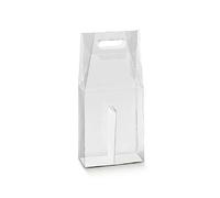 Scatola PORTABOTTIGLIE VINO da 2 posti con Finestre 18x9x38.5cm | VARI COLORI | porta bottiglia 2 vani con manico confezione regalo vino (Trasparente)