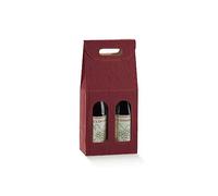 Scatola PORTABOTTIGLIE VINO da 2 posti con Finestre 18x9x38.5cm | VARI COLORI | porta bottiglia 2 vani con manico confezione regalo vino (Onda Bordeaux)