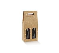 Scatola PORTABOTTIGLIE VINO da 2 posti con Finestre 18x9x38.5cm | VARI COLORI | porta bottiglia 2 vani con manico confezione regalo vino (Beige con stelle)