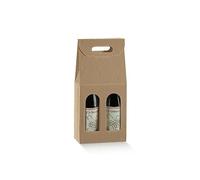 Scatola PORTABOTTIGLIE VINO da 2 posti con Finestre 18x9x38.5cm | VARI COLORI | porta bottiglia 2 vani con manico confezione regalo vino (Avana effetto onda)