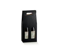 Scatola PORTABOTTIGLIE VINO da 2 posti con Finestre 18x9x38.5cm | VARI COLORI | porta bottiglia 2 vani con manico confezione regalo vino (Seta Nero)