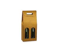 Scatola PORTABOTTIGLIE VINO da 2 posti con Finestre 18x9x38.5cm | VARI COLORI | porta bottiglia 2 vani con manico confezione regalo vino (Skin Oro)