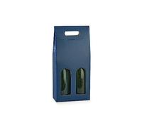 Scatola PORTABOTTIGLIE VINO da 2 posti con Finestre 18x9x38.5cm | VARI COLORI | porta bottiglia 2 vani con manico confezione regalo vino (Spot Blu)