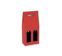 Scatola PORTABOTTIGLIE VINO da 2 posti con Finestre 18x9x38.5cm | VARI COLORI | porta bottiglia 2 vani con manico confezione regalo vino (Lino Rosso)