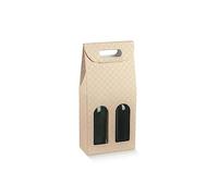 Scatola PORTABOTTIGLIE VINO da 2 posti con Finestre 18x9x38.5cm | VARI COLORI | porta bottiglia 2 vani con manico confezione regalo vino (Matelasse Nudo)