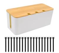 Scatola Portacavi, Scatola di Selezione del Filo di Copertura in Legno a Tre Fori, Scatola Nascondi Cavi, Scatola di Stoccaggio del Filo, Adatto per Organizzazione Desktop, Bianco