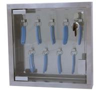 Scatola portachiavi con serratura a parete, porta in vetro trasparente, scatola portaoggetti a parete in acciaio inox con chiavi ed etichette colorate (dimensioni: 9)