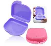 Scatola Portadentiera 2 Pezzi - Porta Apparecchio Denti, Scatola di immagazzinaggio per Dentiera, Scatola KFO, Scatola per parentesi graffe (viola，rosa)