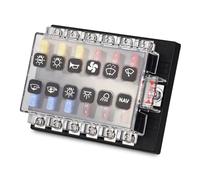 Scatola portafusibili a 4, 6, 10, 12 vie for auto, barca, 12 V, 24 V, base a lama, portafusibili, vite, dado, terminale, fusibili gratuiti, indicatore LED, copertura, 1 pezzo(12 Ways)