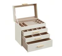 Scatola Portagioie, 4/6 Livelli, Coperchio in Vetro, 3/5 Cassetti, Porta Gioielli, Occhiali da Sole e Accessori Grandi, Moderno, Bianco Nuvola e Dorato, Regalo Natale [4/6 livelli da sfruttare] In que