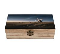 Scatola portagioie in legno, portaoggetti portaoggetti con cielo stellato, mulino a vento, scatola in legno fatta a mano per riporre gioielli, monete, carte Tartot, piccoli tesori