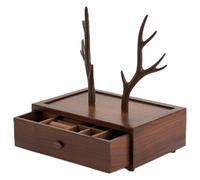 Scatola portagioie in legno, vintage, multifunzionale, con cassetto in noce nero, con corna di cervo, stile cinese, vintage, multifunzionale