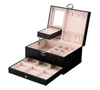 Scatola Portagioie, Organizer Per Gioielli, Scatola Portagioie Con Serratura, Organizer Con Cassetti A Specchio, Custodia Per Gioielli, Espositore Per Orecchini E Anelli, Custodia,Black-22.5*17*12cm