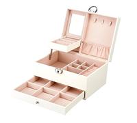 Scatola Portagioie, Organizer Per Gioielli, Scatola Portagioie Con Serratura, Organizer Con Cassetti A Specchio, Custodia Per Gioielli, Espositore Per Orecchini E Anelli, Custodia,Beige-22.5*17*12cm