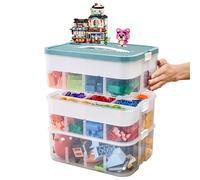Scatola portaoggetti a 3 livelli per mattoncini Lego, impilabile, organizzatore con coperchio per pannelli da costruzione, trasparente, con scomparti, multifunzionale, per gioielli, pennelli da