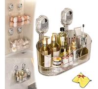Scatola portaoggetti a ventosa per bagno, senza trapano, grande capacità e forte portante, contenitore per doccia e doccia, contenitore rimovibile con ventosa ondulata (trasparente)