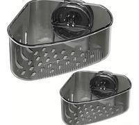 Scatola portaoggetti angolare per lavello della cucina, 2 pezzi, scatola trasparente in ABS per spugne, scrubber, panni, saponi, articoli da toeletta e articoli per la doccia (nero)
