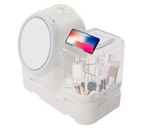Scatola portaoggetti antipolvere per trucco con ventola a specchio a LED per la gestione del trucco, moderna scatola per il trucco per bagno, toletta, tavolo da trucco e piano di lavoro, bianco,