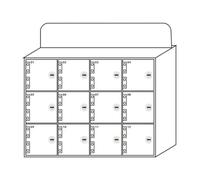 Scatola portaoggetti bianca a 12 scomparti con serratura a chiave resistente per cellulari, tablet e accessori, ideale per scuole, uffici ed eventi.