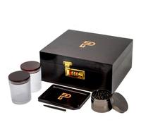 Scatola portaoggetti con accessori per affumicatura: macinino, vassoio per rollare, 2 barattoli a prova di odore + altri accessori per affumicare