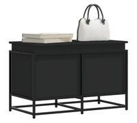 Scatola portaoggetti con coperchio nero 80 x 40 x 51,5 cm, materiale in legno, struttura in metallo, spazio versatile per coperte, giocattoli, ufficio, organizer rettangolare
