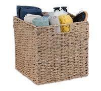 Relaxdays Cesto Intrecciato Portaoggetti in Seagrass, HLP: 30x30x30 cm, Scatola da Scaffale Cubo, Stile Vimini, Naturale, Fibra vegetale