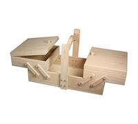 Scatola Portaoggetti da Cucito A Sbalzo In Legno 34.5 x 20 x 21.5 cm, Due Piani, Tre Scomparti, per Utensili da Cucito, Legno di Pino, 48216000