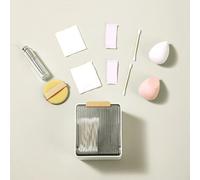 Scatola portaoggetti da parete per trucco, in cotone, senza trapano, organizer per bagno, per tamponi di cotone, tamponi e fascette per capelli, salvaspazio, costruzione ABS e fianchi (bianco