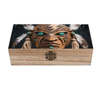 Scatola portaoggetti decorativa in legno con coperchio incernierato, realizzata a mano, con maschera del dio della pioggia, organizer in legno, scatola portaoggetti per gioielli, biglietti d'auguri,