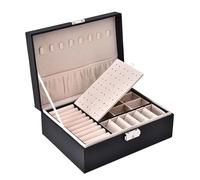 Scatola portaoggetti for gioielli in pelle PU da imballaggio portatile a doppio strato invernale multifunzione(Black)