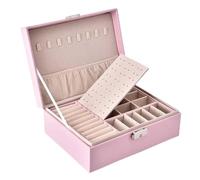 Scatola portaoggetti for gioielli in pelle PU da imballaggio portatile a doppio strato invernale multifunzione Per Riporre Gioielli E Ornamenti(Pink)