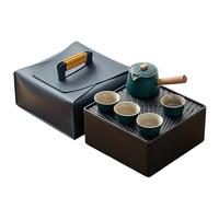 Scatola portaoggetti for regali aziendali, set da tè da viaggio portatile, una teiera, quattro tazze, souvenir for le vacanze in ceramica(Green)
