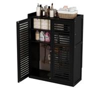 Scatola portaoggetti in bambù ad alta densità con ripiani regolabili, elegante organizer nero con tende traspiranti per soggiorno, soluzione salvaspazio per la decorazione della casa