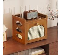 Scatola portaoggetti in bambù per router WiFi, organizer per cavi modem, mobiletto portaoggetti per router WiFi, facile da montare, ideale per casa, soggiorno, camera da letto, ufficio(Brown,Small)